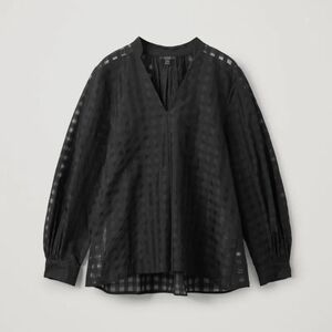 LIKE NEW COS Cotton-Mulberry Silk Sheer Checked Blouse